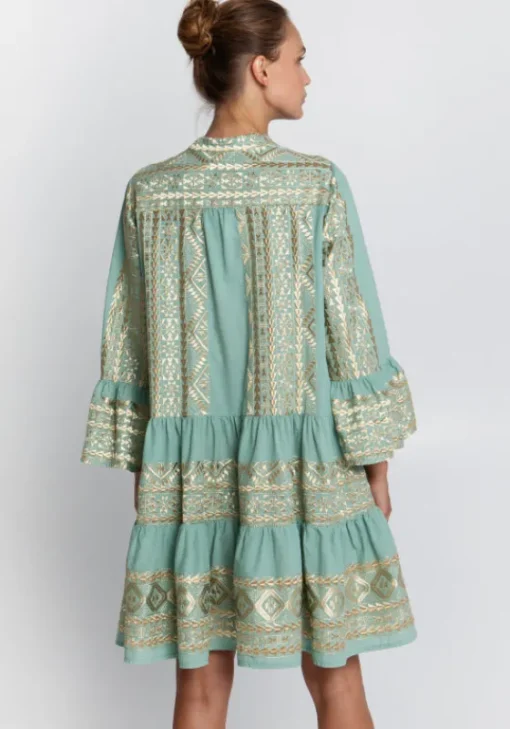 Sale Greek Archaic Kori Triangle Long Sleeved Mini Dress Green