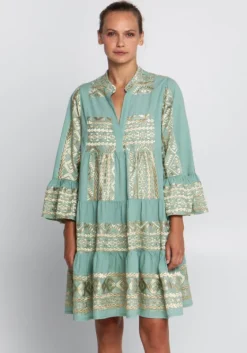 Sale Greek Archaic Kori Triangle Long Sleeved Mini Dress Green