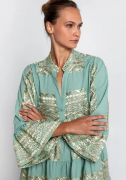 Sale Greek Archaic Kori Triangle Long Sleeved Mini Dress Green