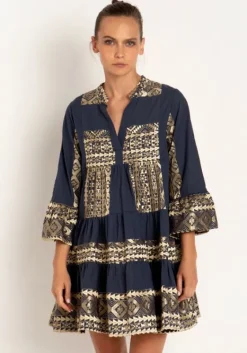 Discount Greek Archaic Kori Triangle Long Sleeves Mini Dress Navy