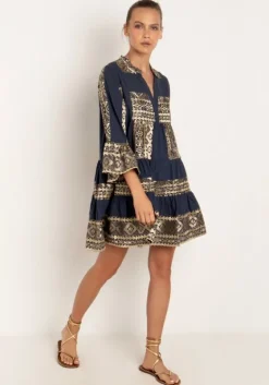 Discount Greek Archaic Kori Triangle Long Sleeves Mini Dress Navy