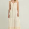 Hot Greek Archaic Kori Triangle Strappy Maxi Dress Natural White/Gold