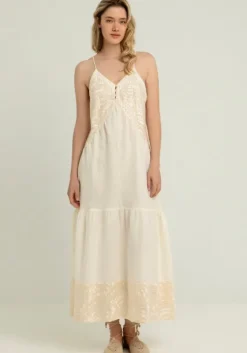 Hot Greek Archaic Kori Triangle Strappy Maxi Dress Natural White/Gold