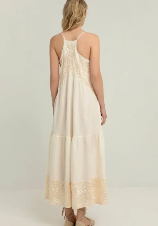 Hot Greek Archaic Kori Triangle Strappy Maxi Dress Natural White/Gold
