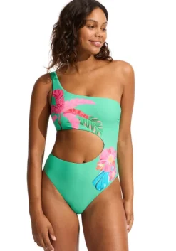 Discount Seafolly Tropica One Shoulder Cut Out Swimsuit