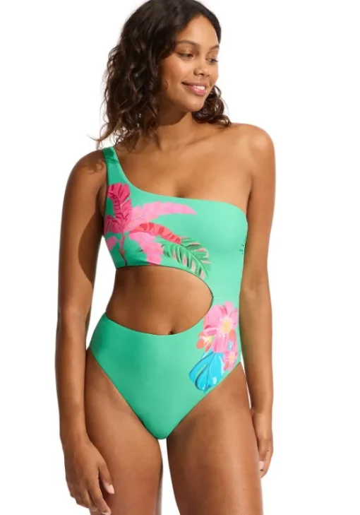 Discount Seafolly Tropica One Shoulder Cut Out Swimsuit