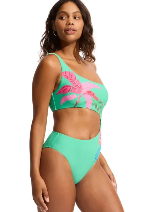 Discount Seafolly Tropica One Shoulder Cut Out Swimsuit