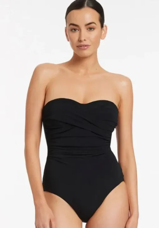 New JETS Swimwear Twist Bandeau DD Swimsuit Black