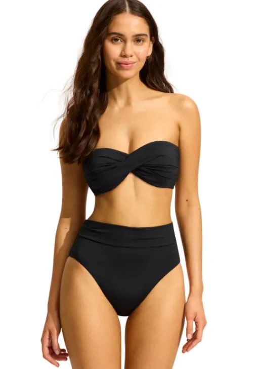 Discount Seafolly Twist Bandeau High Waist Bikini Black