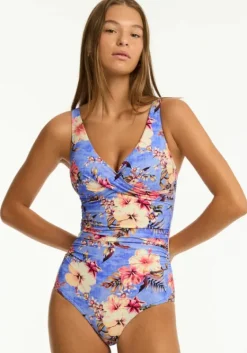 Fashion Sea Level Twist Front Swimsuit Blue Hawaii