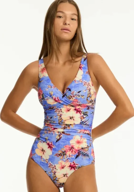 Fashion Sea Level Twist Front Swimsuit Blue Hawaii