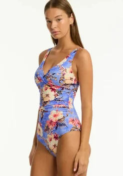 Fashion Sea Level Twist Front Swimsuit Blue Hawaii