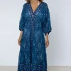 New Juliet Dunn V Neck Loose Dress Mosaic Peacock