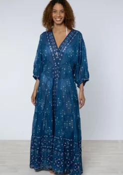 New Juliet Dunn V Neck Loose Dress Mosaic Peacock