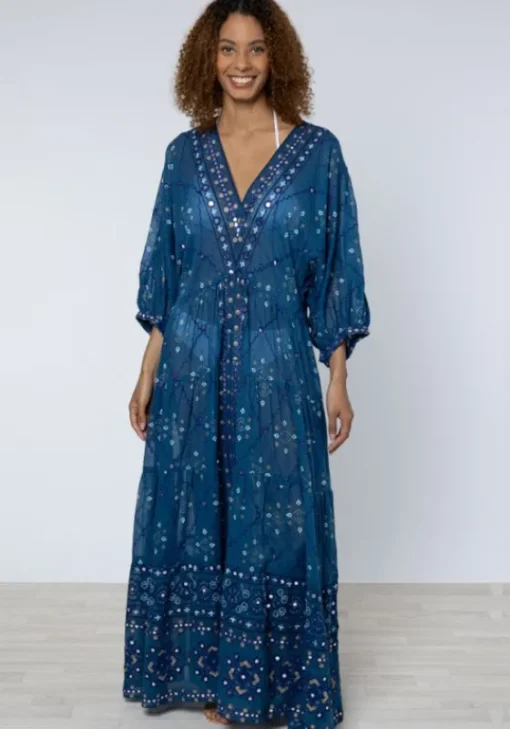 New Juliet Dunn V Neck Loose Dress Mosaic Peacock