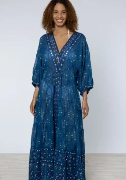 New Juliet Dunn V Neck Loose Dress Mosaic Peacock