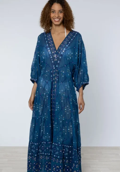 New Juliet Dunn V Neck Loose Dress Mosaic Peacock
