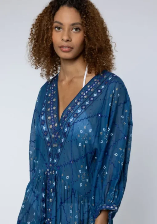 New Juliet Dunn V Neck Loose Dress Mosaic Peacock
