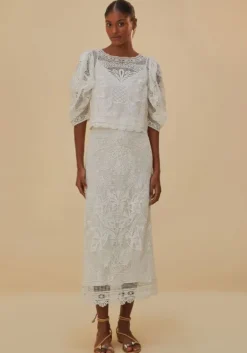 Outlet Farm Rio Guipure Midi Skirt White
