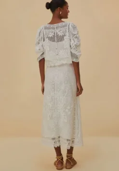 Outlet Farm Rio Guipure Midi Skirt White