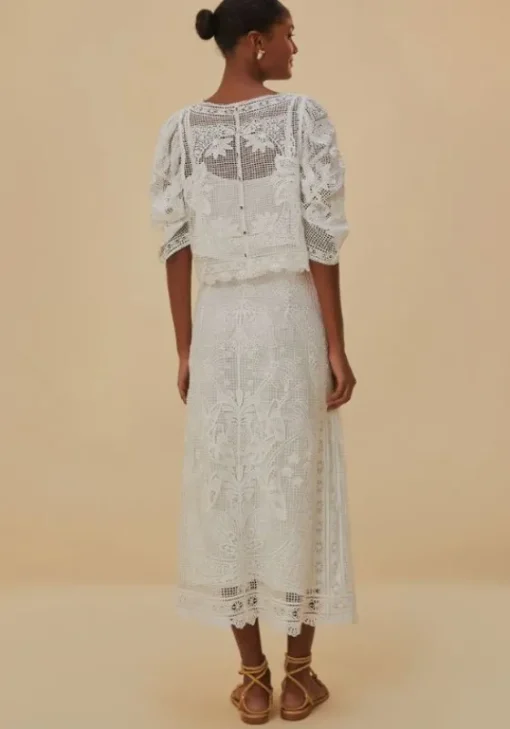 Outlet Farm Rio Guipure Midi Skirt White