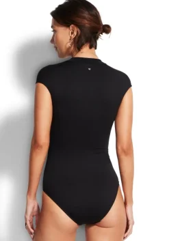 Best Seafolly Zip Front Swimsuit Black
